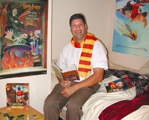 Not-so-young <i>Harry Potter</i> fan Kurt Furmanek in his basement bedroom.